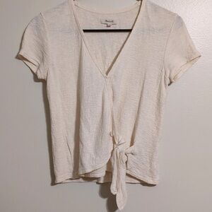 Madewell Cream Wrap Top Blouse Short Sleeve Sheer Lightweight Cotton XS bundle
